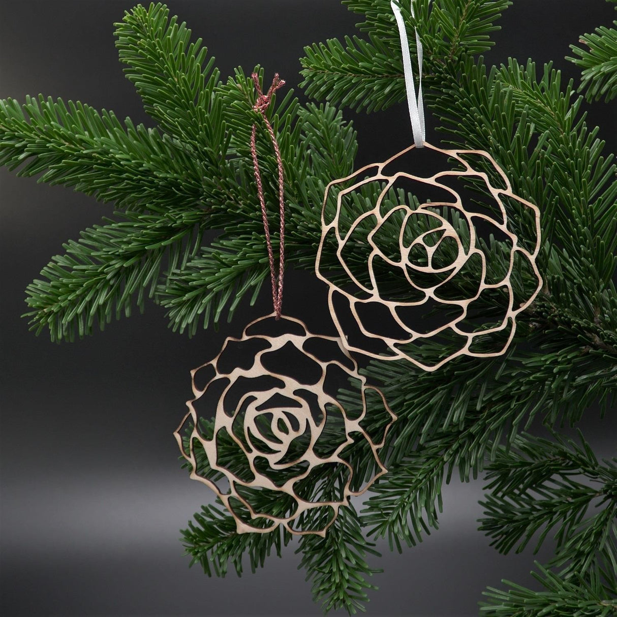 Succulent Wooden Ornaments 2-Piece Set