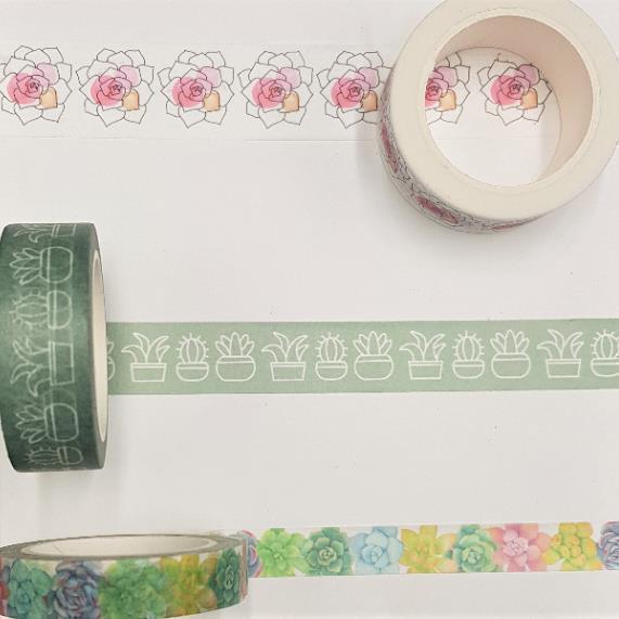 Washi tape with succulents - 3 different rolls